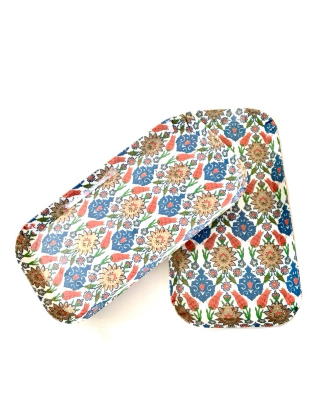 Vintage Set of Two Melamine Trays in Retro Print